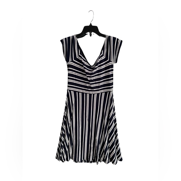 LOFT Navy Blue and White Backless Striped Midi Dress Size Large - Picture 3 of 8